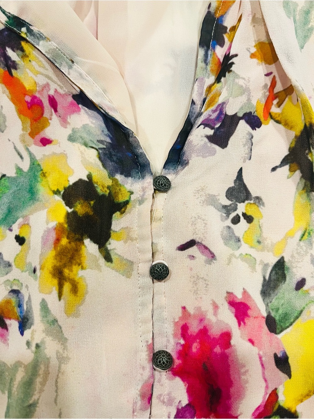 Anthropologie Pilcro Women's Floral Watercolor Button-Front Blouse - Pink L - Picture 5 of 12
